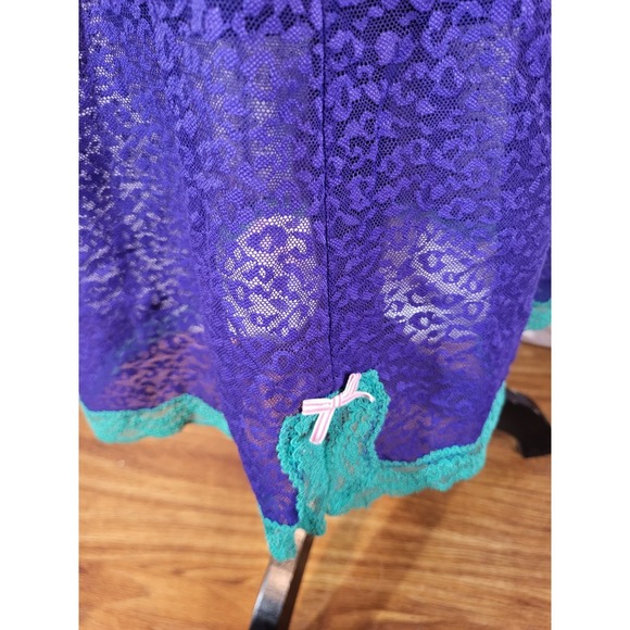Kensie Purple & Teal Full Lace Chemise Lingerie Size Large Retro - Picture 4 of 7